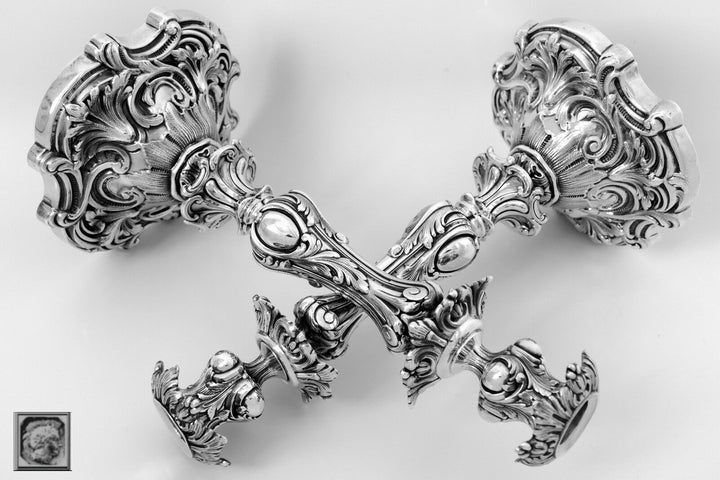 Antique French Sterling Silver Candlesticks Pair, 12"2