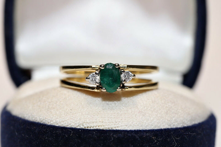 ヴィンテージ 18K ナチュラルダイヤモンド、エメラルド、ルビーのリバーシブルリング