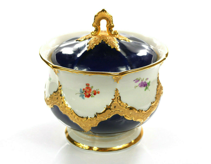 seltene, große Keksdose - MEISSEN - B-Form - kobaltblau - Ø ca. 17cm H: ca. 18cm