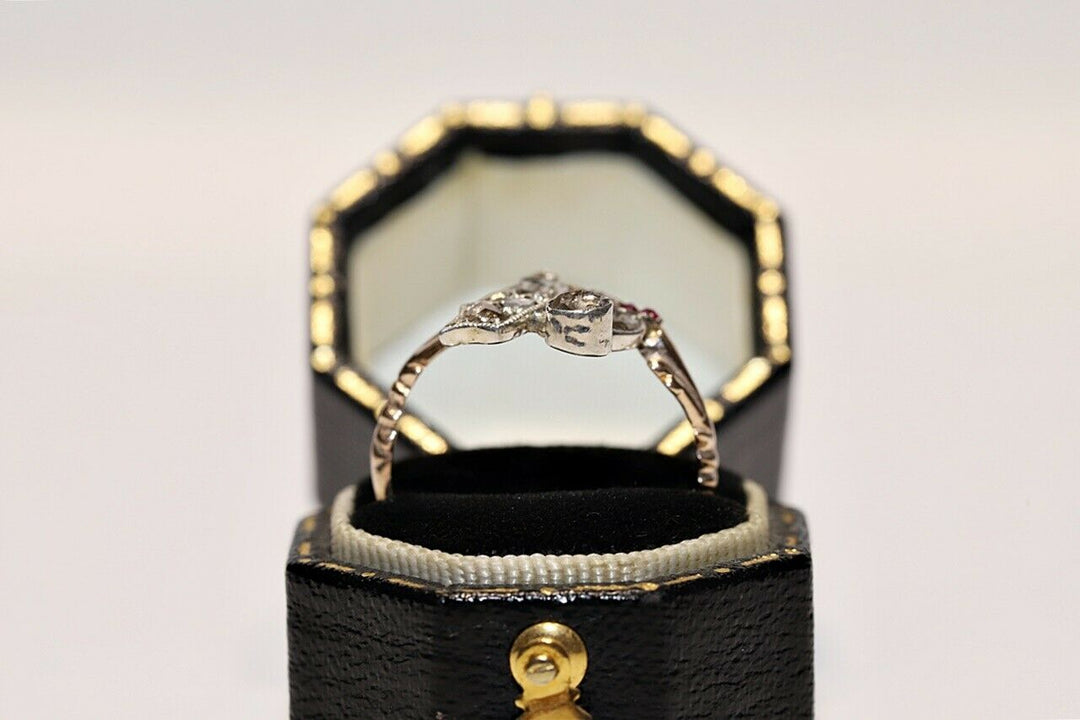 アンティーク 8K ナチュラルローズカットダイヤモンドとカリバールビーのオスマンリング