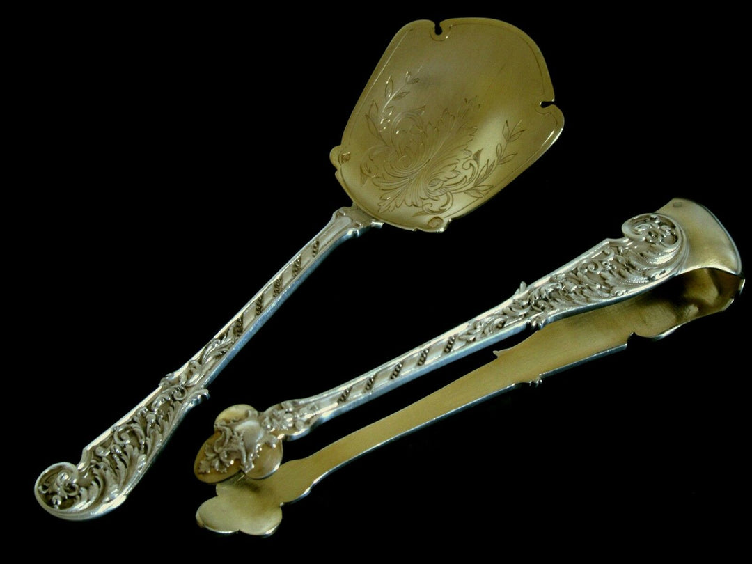 Soufflot French Sterling Silver 18K Gold Dessert Hors D'oeuvre Set 4 pc w/box
