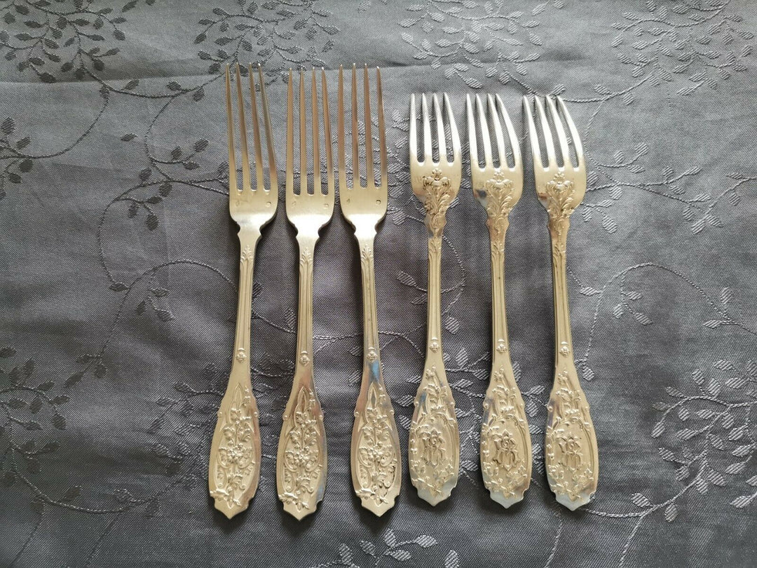 ARGENT MASSIF PUIFORCAT MODERNE FEUILLAGE 6 GRANDS COUVERTS DE TABLE L2