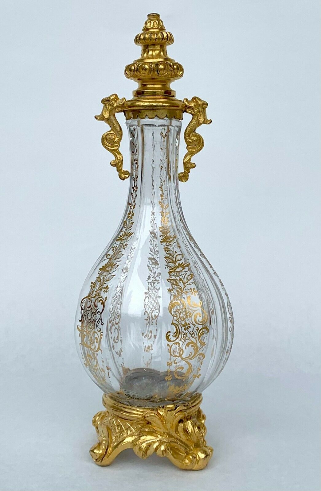 BACCARAT ANTIQUE FLASK CRYSTAL CUT AND BRONZE GILDED