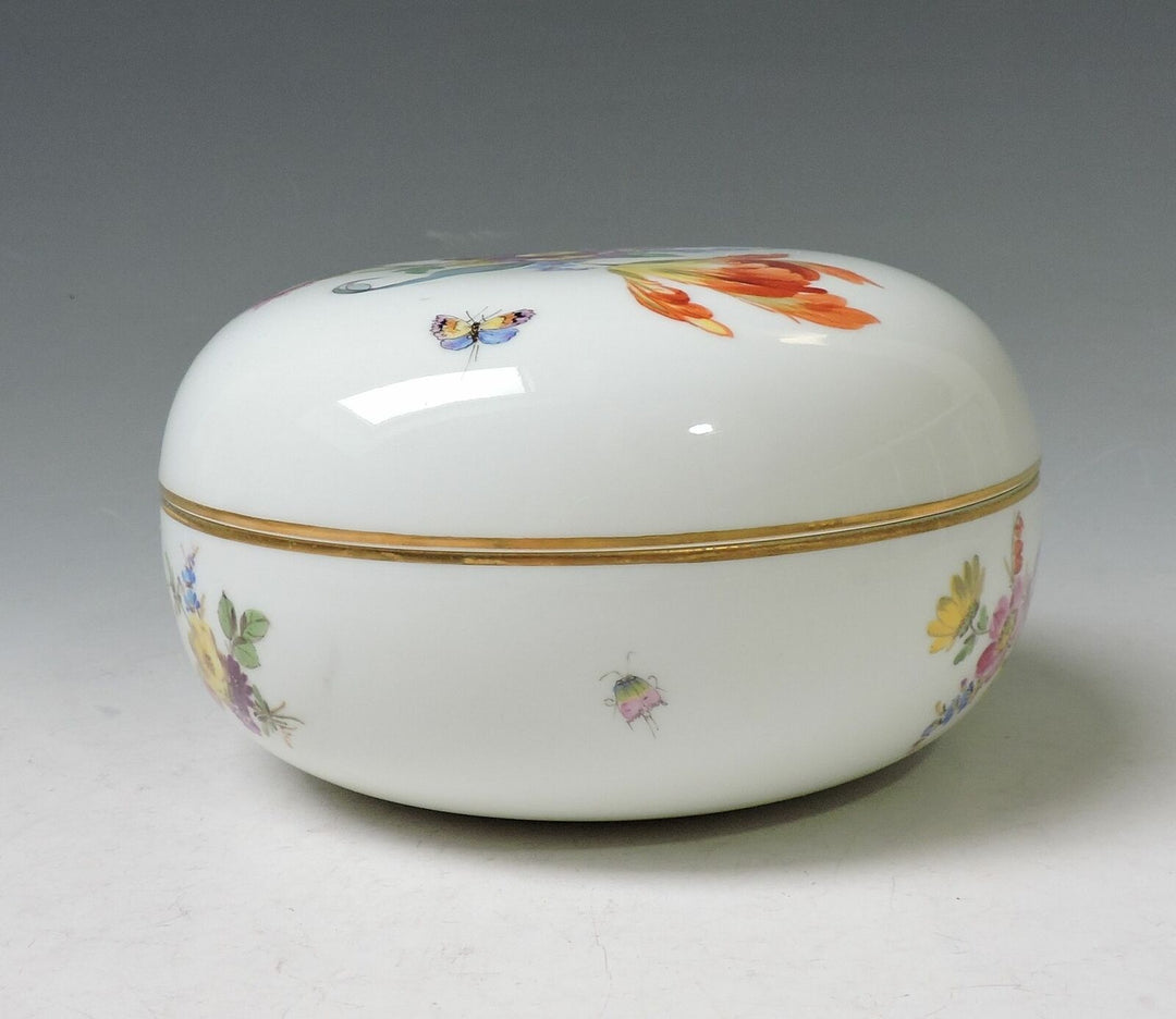 MEISSEN Highlight riesige Dose 16 cm -Insekten & Blumenmalerei -1. Wahl -RARITÄT
