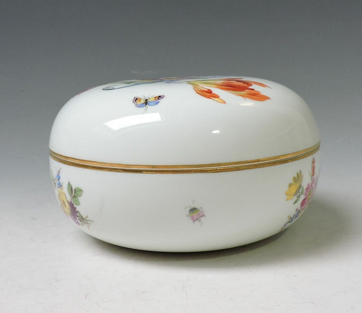 MEISSEN Highlight riesige Dose 16 cm -Insekten & Blumenmalerei -1. Wahl -RARITÄT