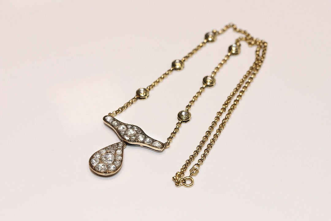 アンティーク ヴィクトリアン 18K 涙のモチーフ ナチュラルダイヤモンドのネックレス