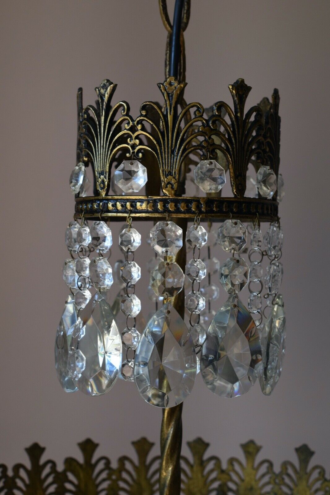Brass Vintage Crystal Chandelier, Antique Lighting, lamp, Ceiling Light Pendant