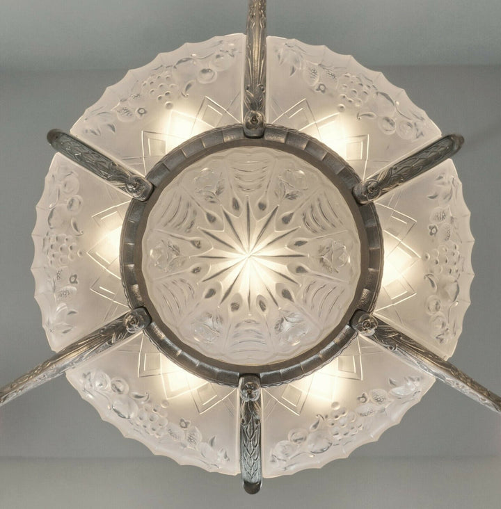 P. GILLES : LARGE FRENCH ART DECO CHANDELIER 1930 ..... lamp lustre muller era