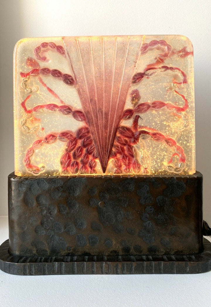 Lampe Veilleuse Algues Blanche Rose Fer Forgé Argy Rousseau Night Lamp Iron Base