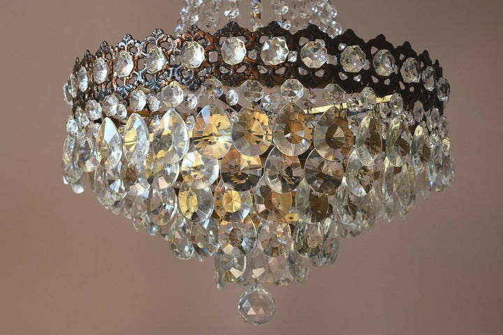 Vintage Crystal Chandelier, Antique French Style Lighting, lamp, Ceiling Light