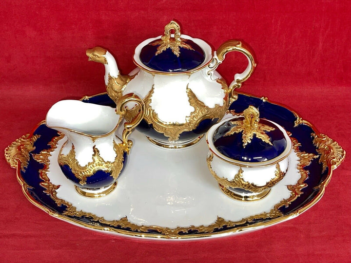 マイセンBフォームコーヒーセット、青に金彩、一級品