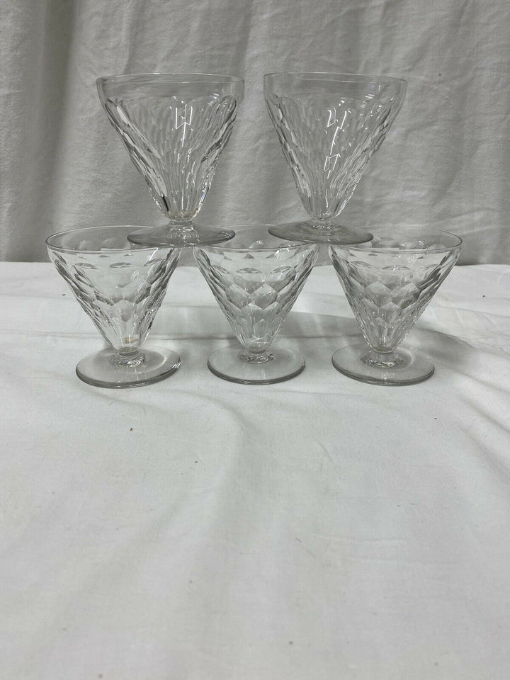 BACCARAT 5 VERRES À VIN ROUGE CRISTAL DÉCOR ÉCAILLE MODÈLE CHAUNY ART DÉCO