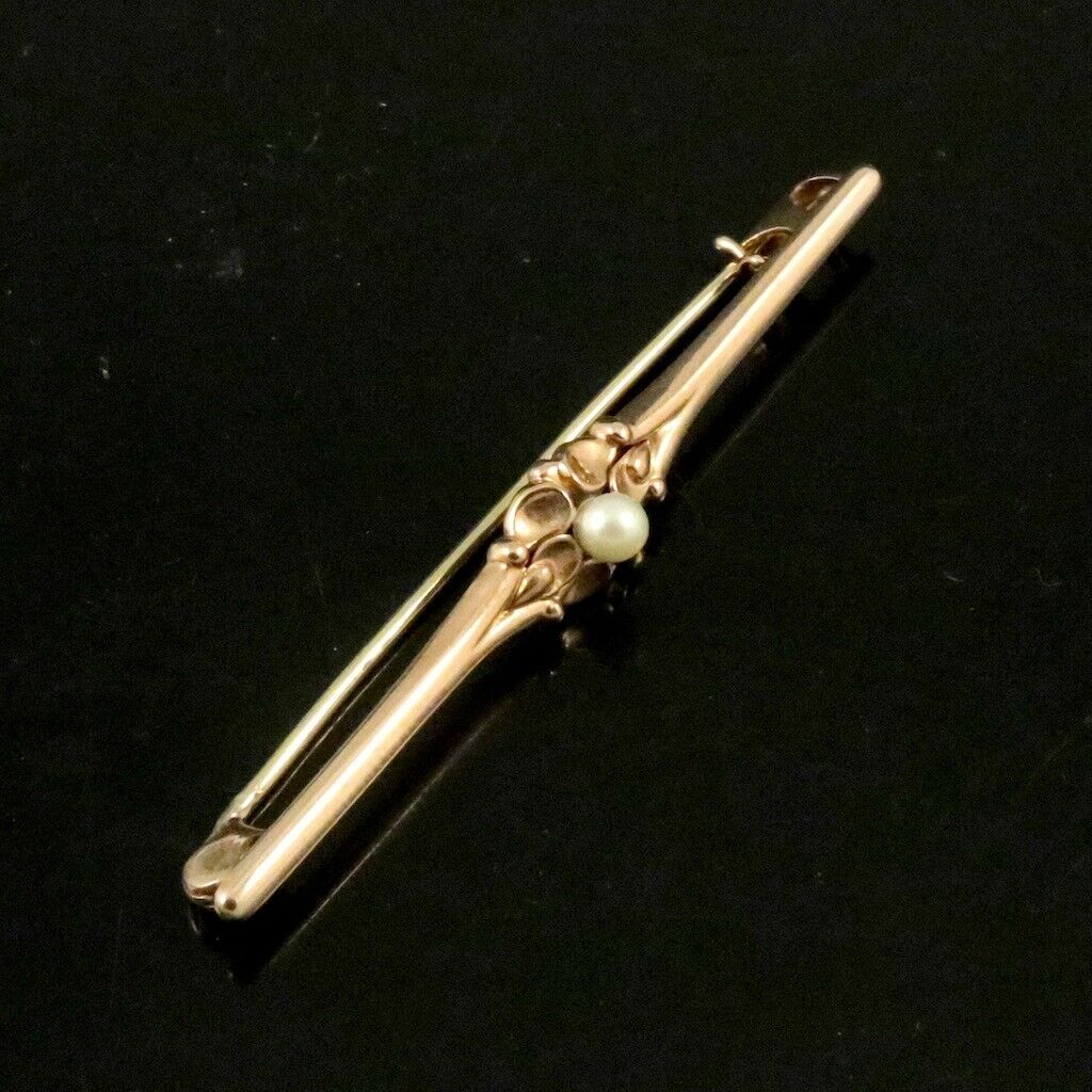 Georg Jensen. 14k Gold Brooch with Pearl #287. Early GJ Hallmarks