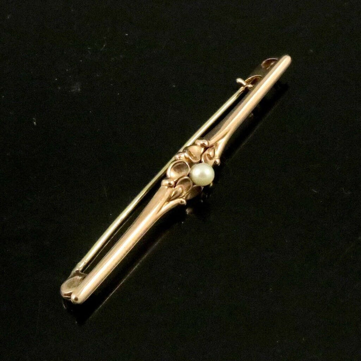 Georg Jensen. 14k Gold Brooch with Pearl #287. Early GJ Hallmarks