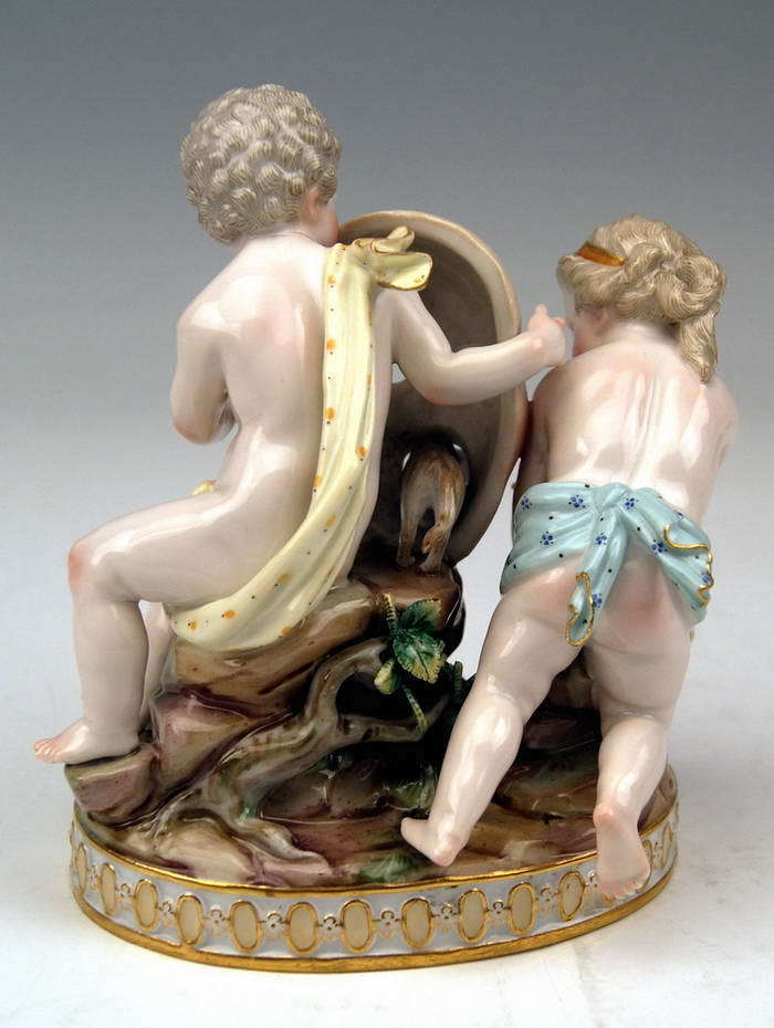 MEISSEN RARITÄT FIGUR GRUPPE PUTTEN VOGELKÄFIG MASKE CHERUBS MNR: H88 UM 1870