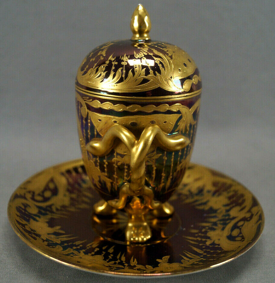 Royal Vienna Napoleonic Battle Scene Purple Luster & Gold Covered Chocolate Cup