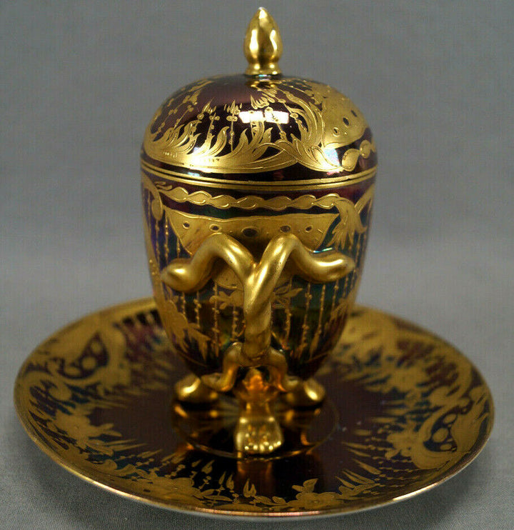 Royal Vienna Napoleonic Battle Scene Purple Luster & Gold Covered Chocolate Cup