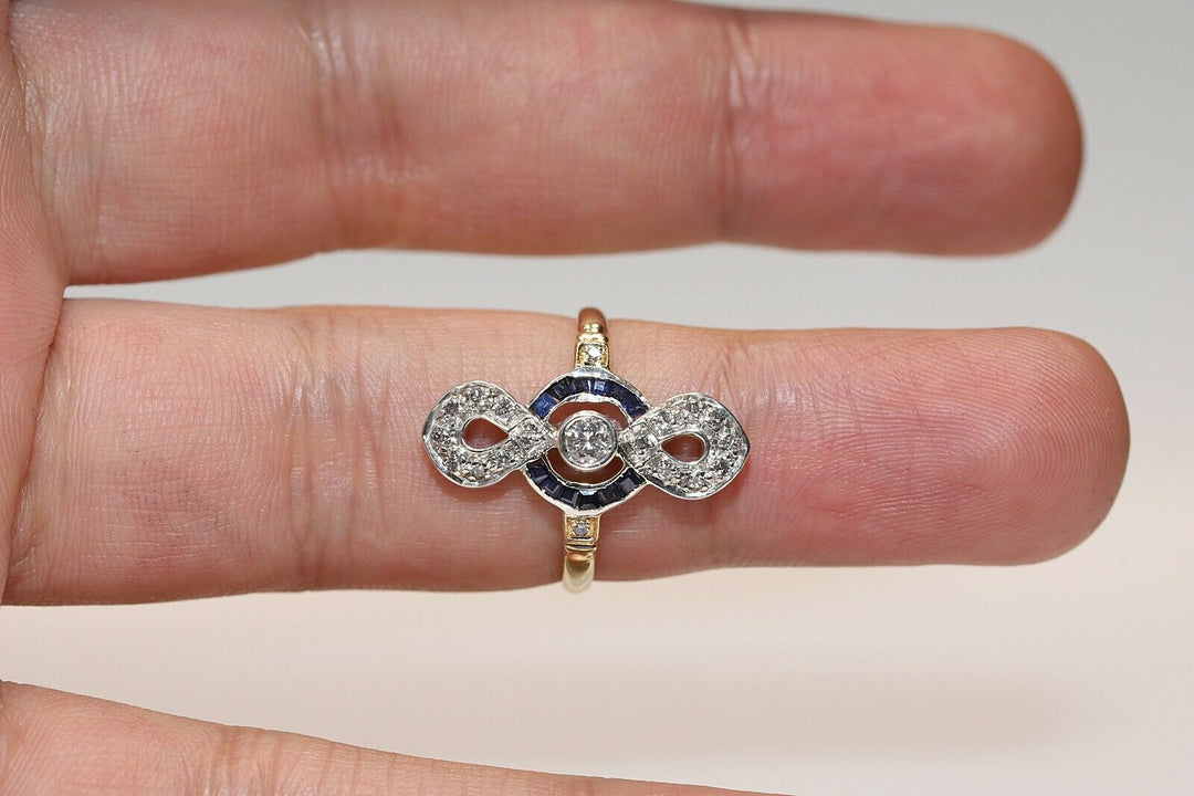 アンティーク オリジナル アールデコ 18K ナチュラルダイヤモンドとカリバーサファイアのリング