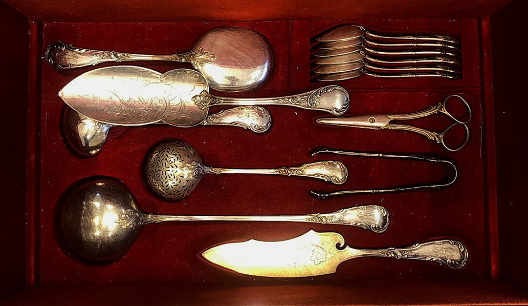 Cardeilhac Antique French Paris 950 Silver Louis XV Pattern Flatware Set Service