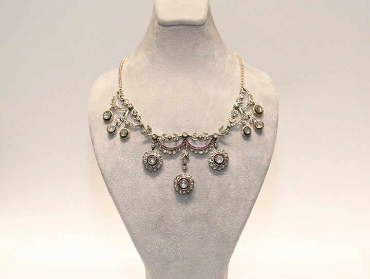 アンティーク オスマン 8K ナチュラルダイヤモンドとルビーのネックレス