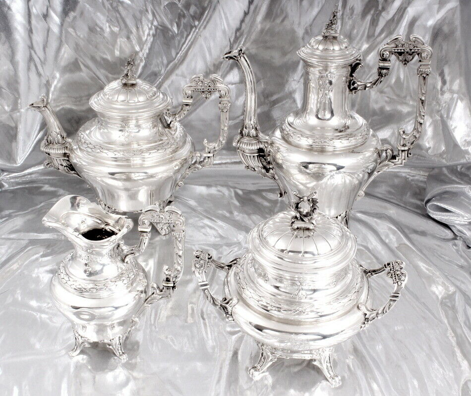 PUIFORCAT - EXCEPTIONNEL SERVICE A THE ET CAFE - ARGENT MASSIF MINERVE 2,6 kg