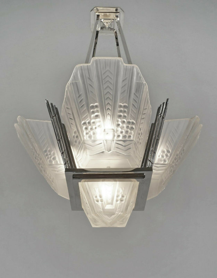 EJG : FRENCH ART DECO CHANDELIER ...........................1930 muller era lamp