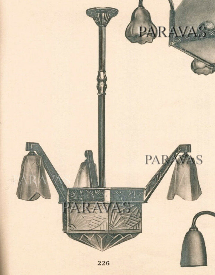 FRENCH 1930 ART DECO peacock CHANDELIER BY MULLER FRERES ..... bronze