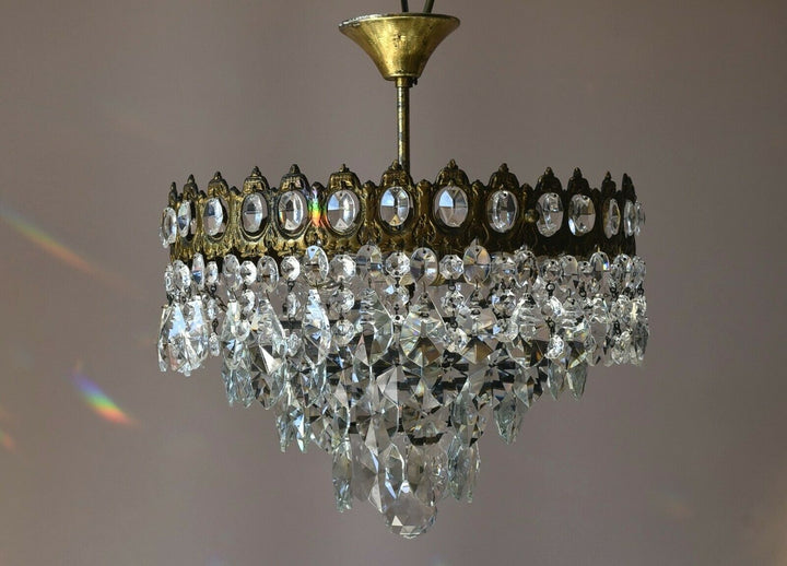 Low Ceiling / Flush Crystal Chandelier, Antique Wedding lighting Vintage Pendant