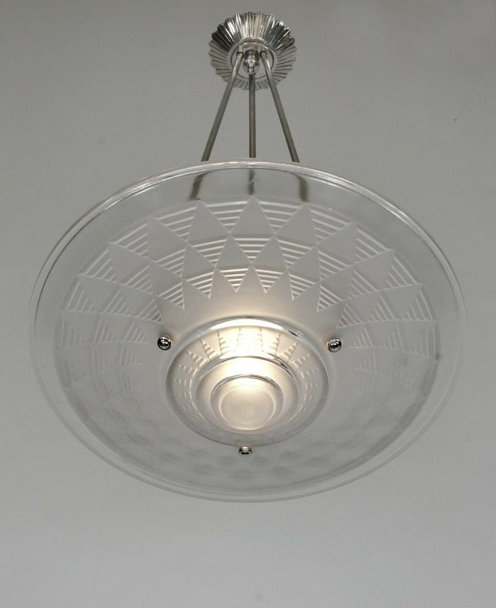 PETITOT : large French 1930 art deco pendant #1 ... chandelier muller era France