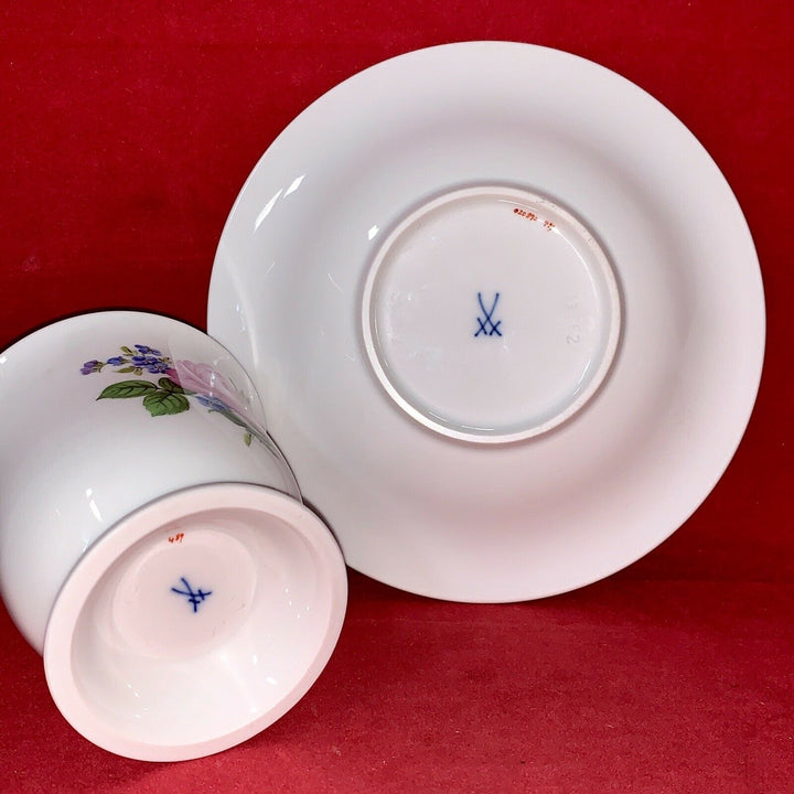 マイセン(Meissen)　カップ＆ソーサー　ピンクローズ・勿忘草　金縁　1級品