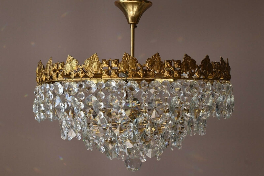 Low Ceiling / Flush Crystal Chandelier, Antique Hanging lighting Vintage Pendant