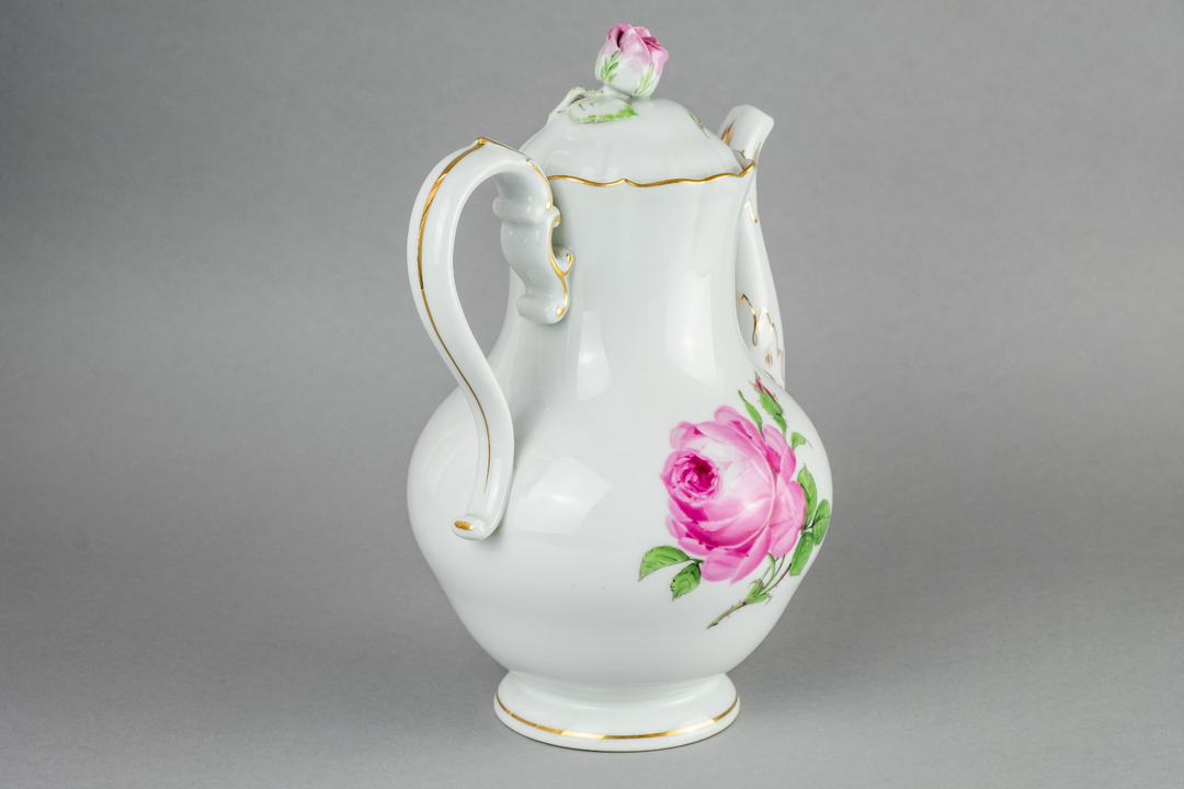 マイセン(Meissen)　バロック　ポット　ピンクローズ　金縁　ファイファー期