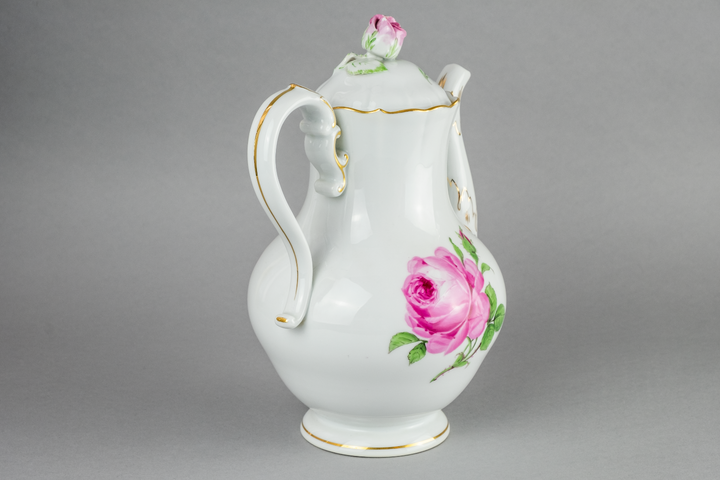 マイセン(Meissen)　バロック　ポット　ピンクローズ　金縁　ファイファー期