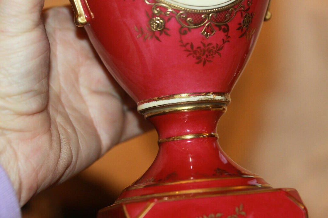 Nippon Noritake porcelain urns vases hand painted beaded gold Red