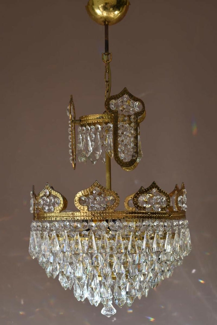 Vintage Crystal Chandelier Antique Lighting Pendants Lamp Handmade French Brass