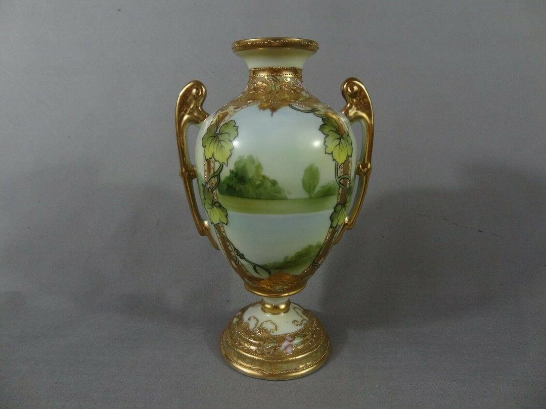 オールドノリタケ　水辺の風景の花瓶