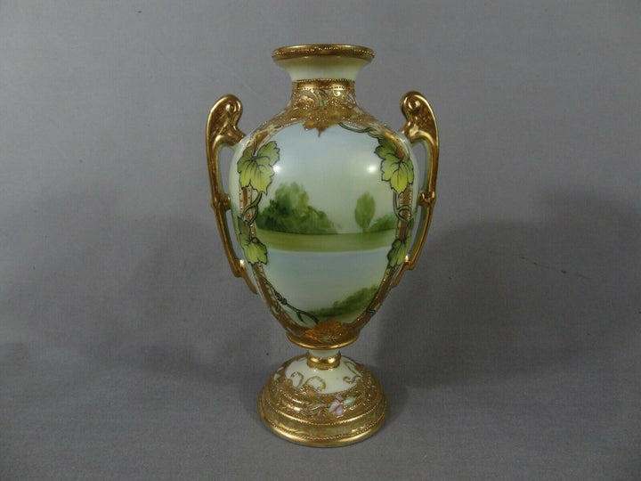 オールドノリタケ　水辺の風景の花瓶