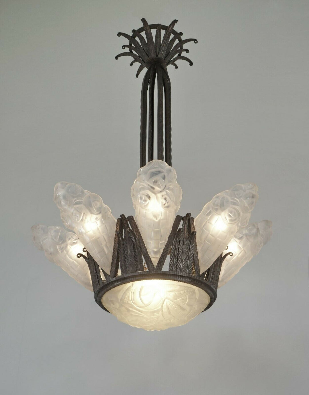 DEGUÉ : VERY LARGE 1930 FRENCH ART DECO CHANDELIER ... wrought iron muller era