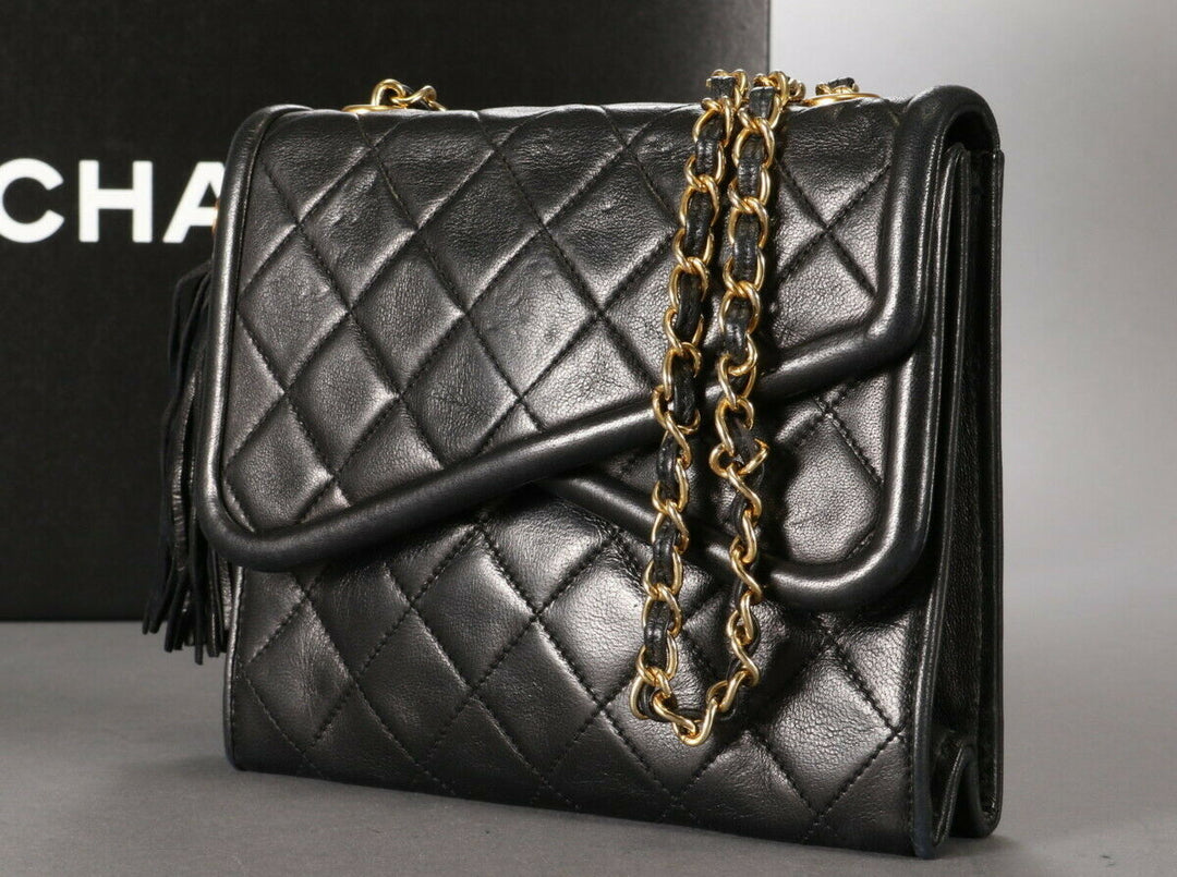 AUTH CHANEL BLACK CLASSIC LAMBSKIN SHOULDER BAG