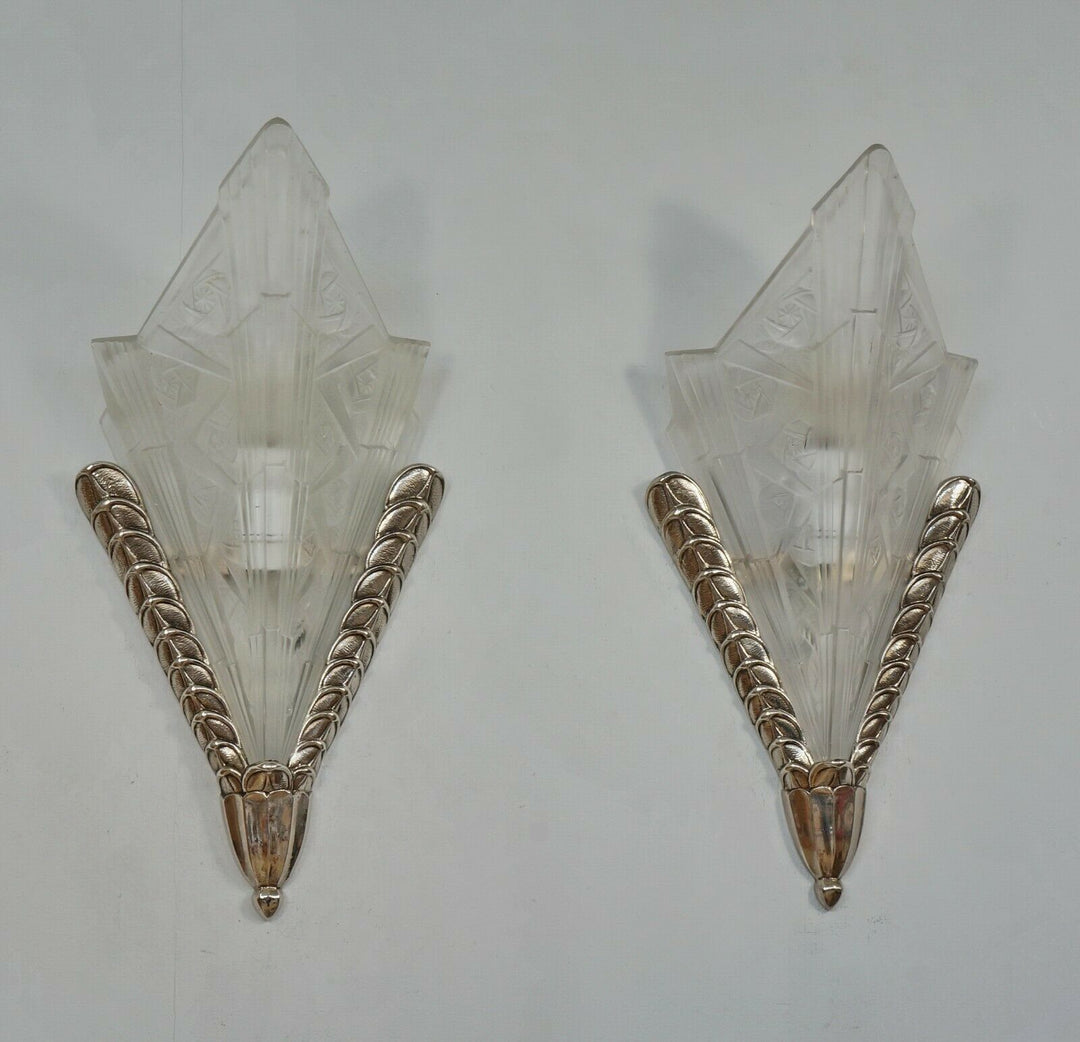EJG : PAIR OF 1930 FRENCH ART DECO WALL SCONCES ......... lamp muller era France