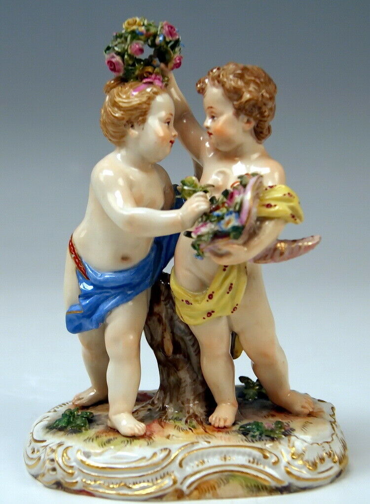 邁森 MEISSEN マイセン FIGUR 2 TANZENDE PUTTEN AMORETTEN 2 CHERUBS MNR: 2991 UM 1860