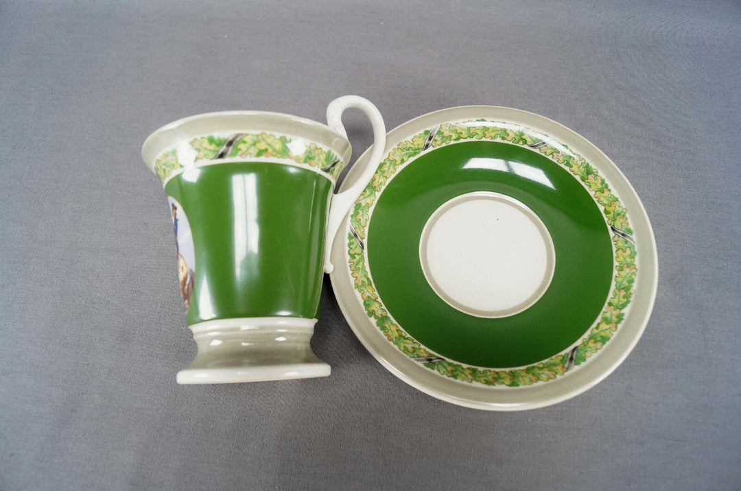 KPM Berlin Hand Painted WWI Frederick the Great Portrait & Green Empire Form Cup