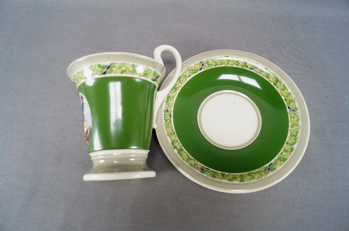 KPM Berlin Hand Painted WWI Frederick the Great Portrait & Green Empire Form Cup