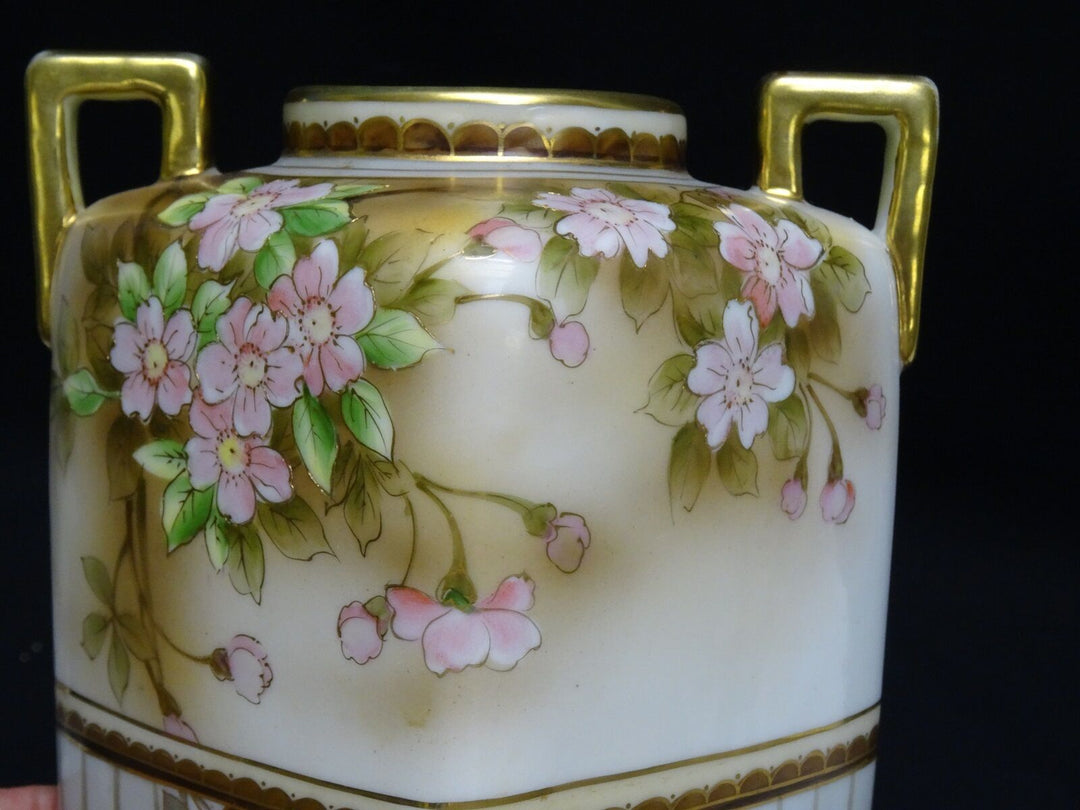RARE ANTIQUE c.1911 MORIMURA NORITAKE HAND PAINTED GILDED FLORAL VASE ~ 8"
