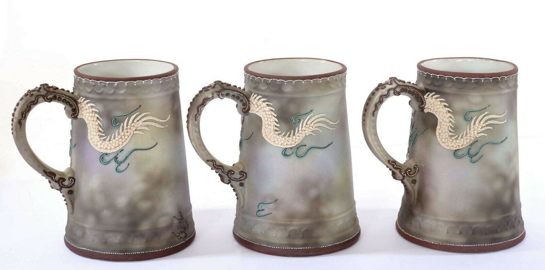 7 Japanese Nippon Moriage Dragon Ware Jewel Eye Tankard Stein Pitcher Mug Cup