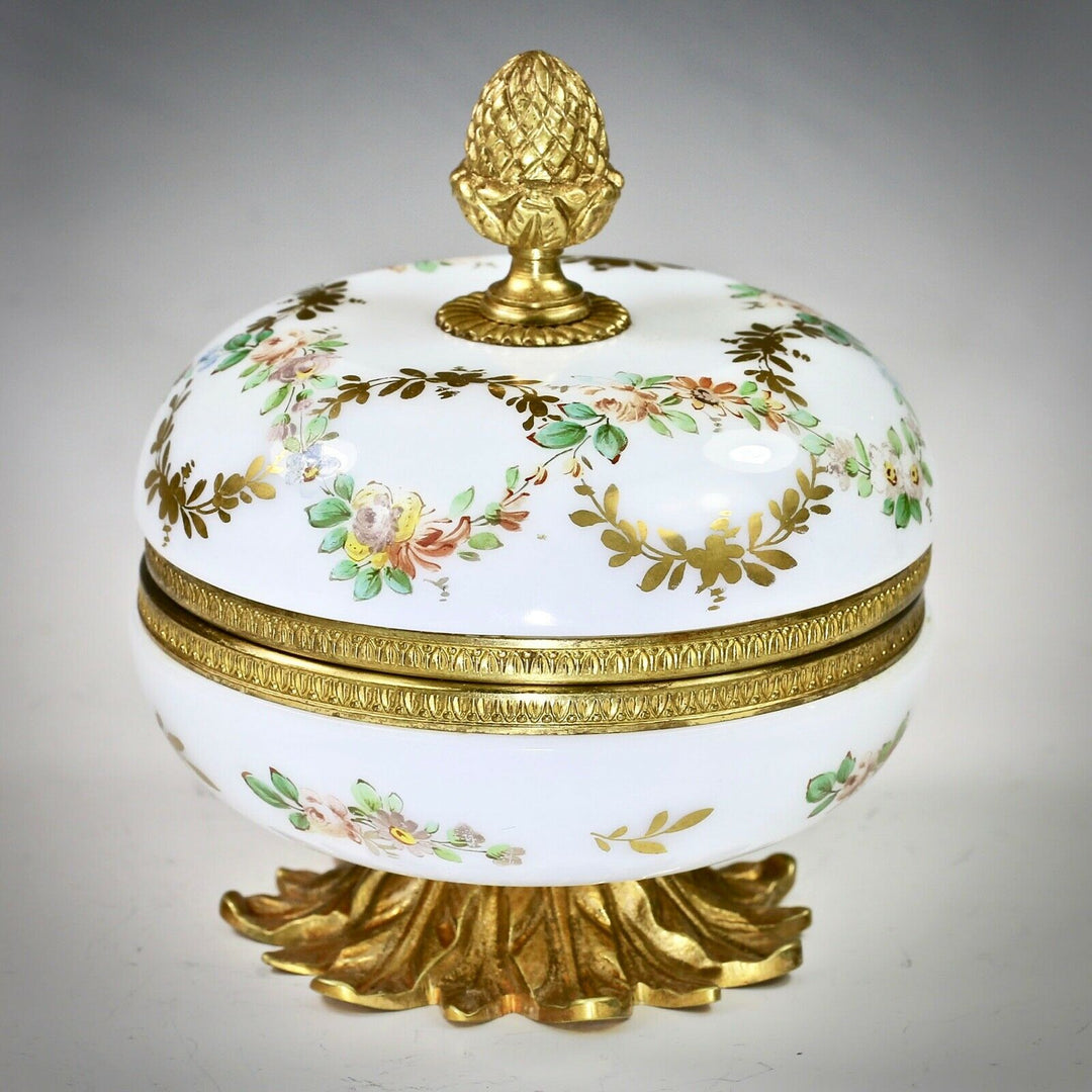 Antique French opaline crystal glass trinket hinged Box signed R.Noirot
