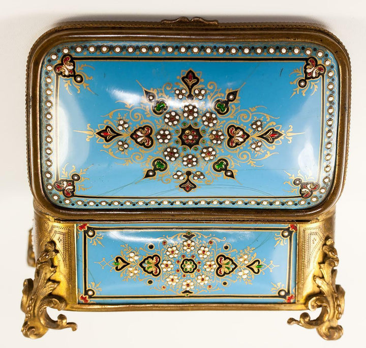 TAHAN, Paris: Antique Bressan or Severs Kiln-fired Enamel Jewelry Box, Casket