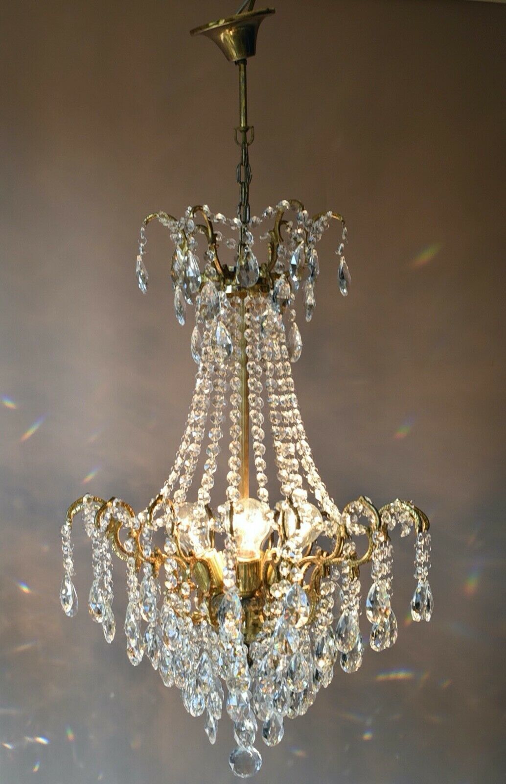 Two Antique Vintage crystal Chandelier Ornate Matching Pair of Lighting, Pendant