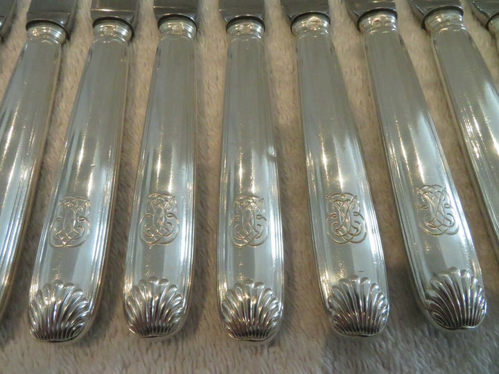 Gorgeous french 950 silver 11 dessert luncheon knives Puiforcat shells