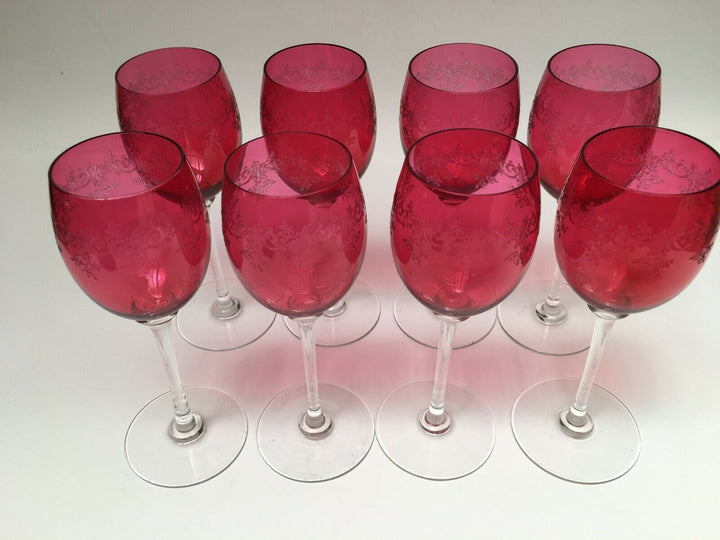 Wonderful French Baccarat SEVIGNE Set 8 RUBY WINE GOBLET.